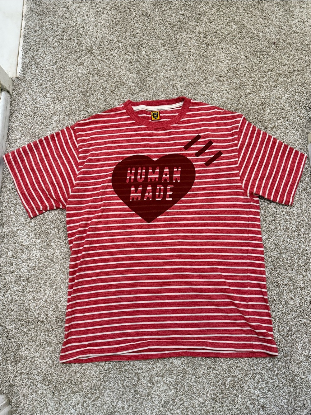 HUMAN MADE Heart Striped T-Shirt Red White XL Made in Japan - NEW NEVER WORN